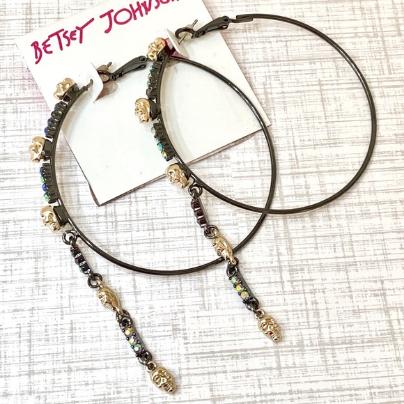 Betsey Johnson Jewelry - *SOLD* Betsey Johnson ‘Dark Magic’ Skull Hoop Earrings NWT/HTF